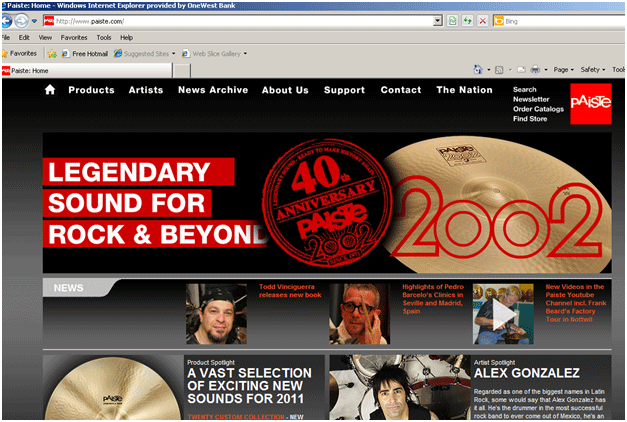 Screenshot of the Paiste home page showing Todd